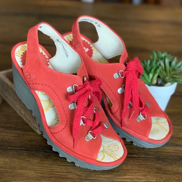 Fly London Shoes - Fly London Ylfa Leather Lace Up Wedge Sandals